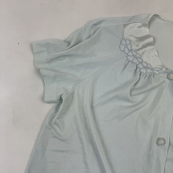 VTG Vanity Fair Blue Button Up Pajama Top Shirt Size 32 Nylon Antron III S/S - Picture 5 of 9